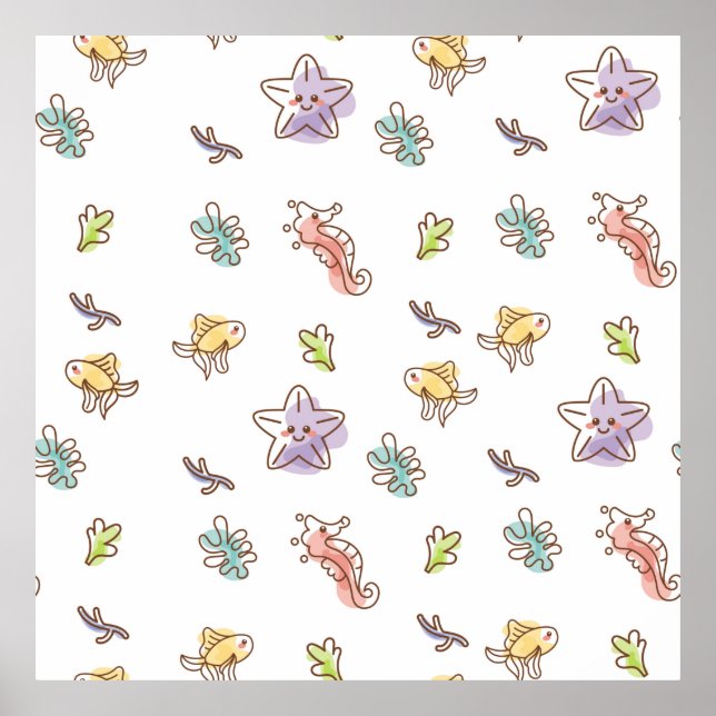 Coloured sealife pattern with seastars and fishes  poster (Front)