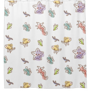 Coloured sealife pattern with seastars and fishes  shower curtain