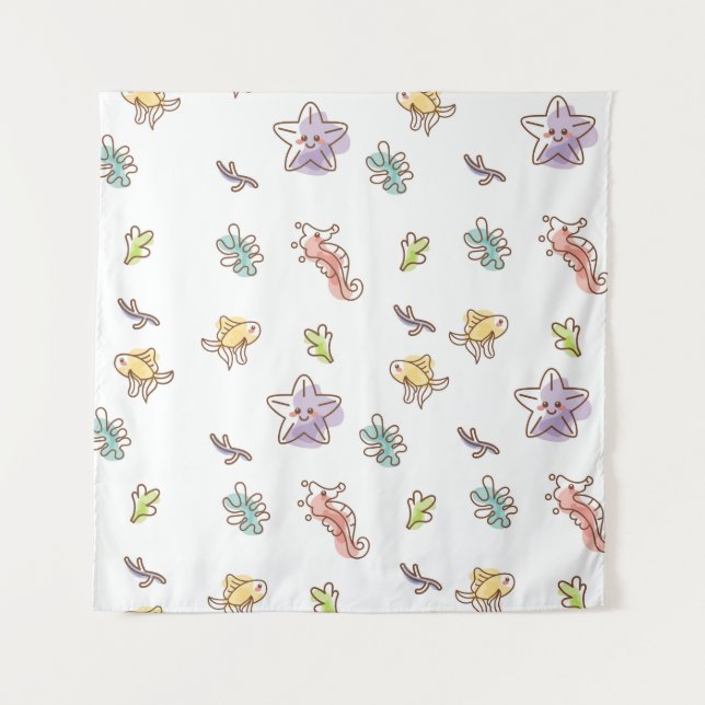 Coloured sealife pattern with seastars and fishes  tapestry (Front)