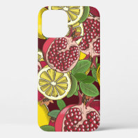 Coloured seamless pattern with pomegranates and le