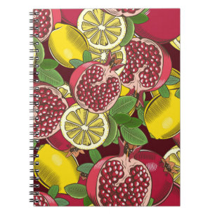 Coloured seamless pattern with pomegranates and le notebook