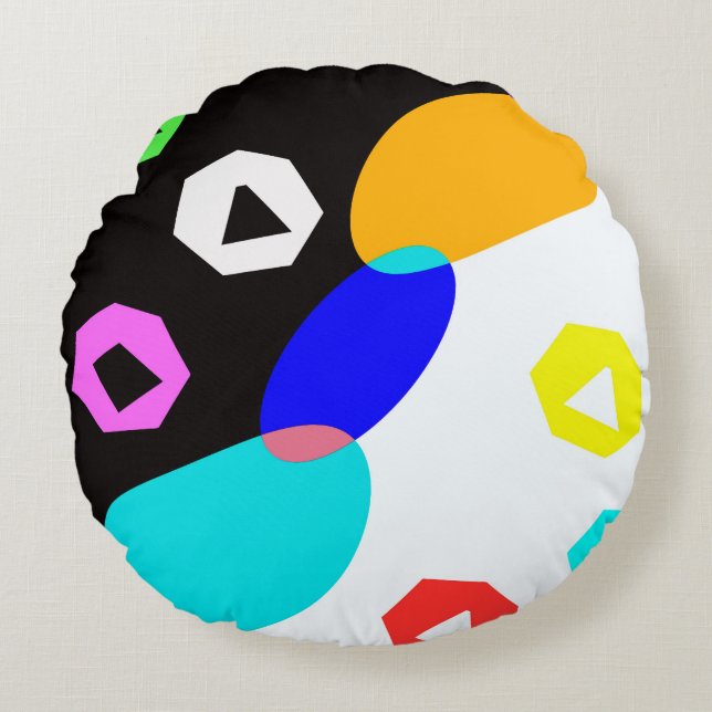 Coloured shapes round cushion (Front)
