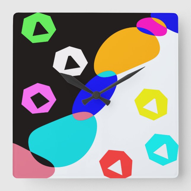 Coloured shapes square wall clock (Front)