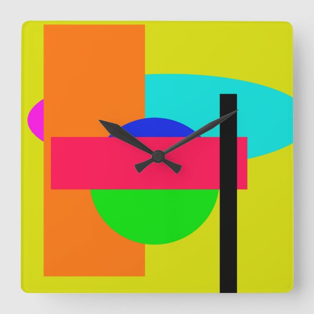 Coloured shapes square wall clock (Front)