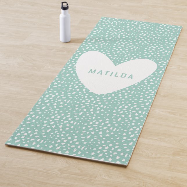 Coloured spot print with heart personalised yoga mat (In Situ)