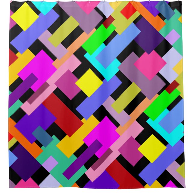 Coloured Squares & Rectangles + your backgr. & ide Shower Curtain (Front)