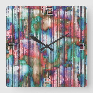 Coloured stains with torn stripes, virtual decape square wall clock