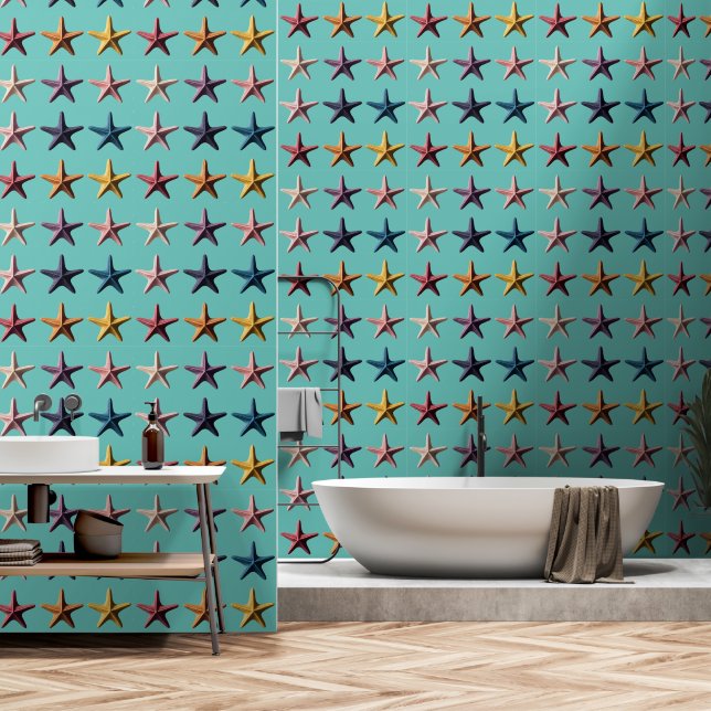Coloured starfish wallpaper (Bathroom)