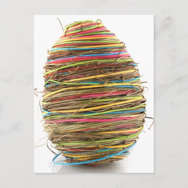 Coloured Straw Easter Eggs Over White Holiday Postcard (Front)