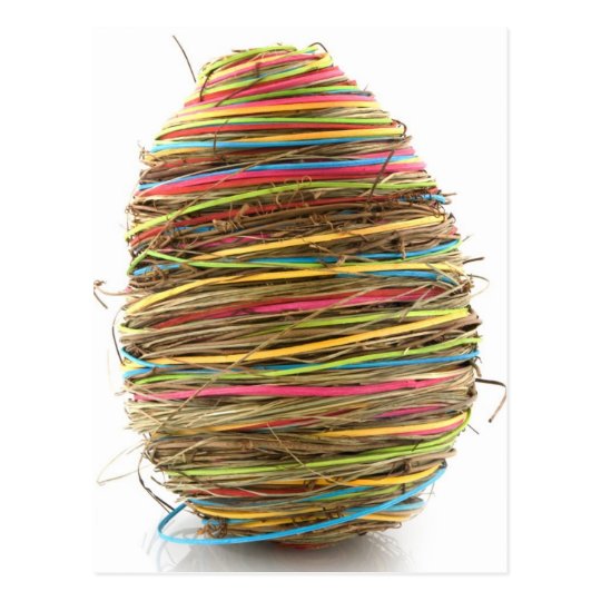 Coloured Straw Easter Eggs Over White Postcard