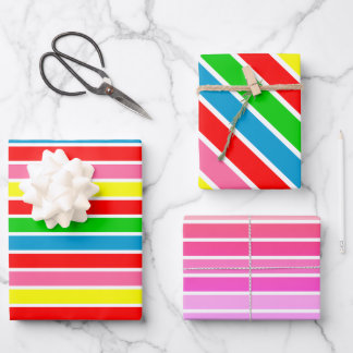 Coloured Stripes Birthday Wrapping Paper Sheets
