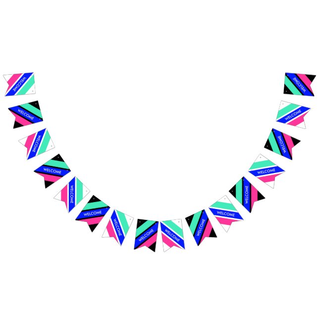 Coloured Stripes Mix - mint, royal blue, pink Bunting (All)