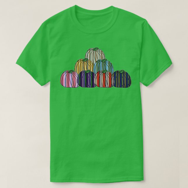 Coloured Stripes Pumpkin Pile T-Shirt (Design Front)