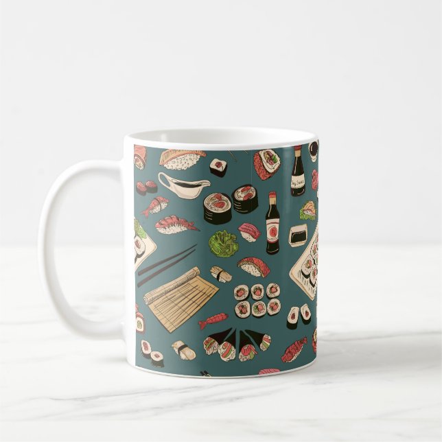 Coloured Sushi and rolls seamless pattern,excellen Coffee Mug (Left)