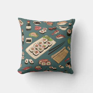 Coloured Sushi and rolls seamless pattern,excellen Cushion