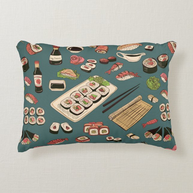 Coloured Sushi and rolls seamless pattern,excellen Decorative Cushion (Front)