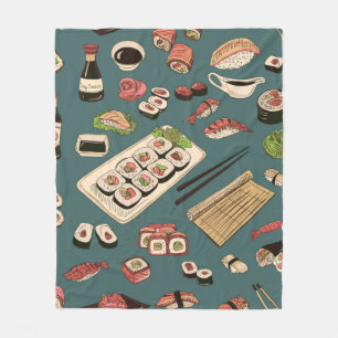 Coloured Sushi and rolls seamless pattern,excellen Fleece Blanket
