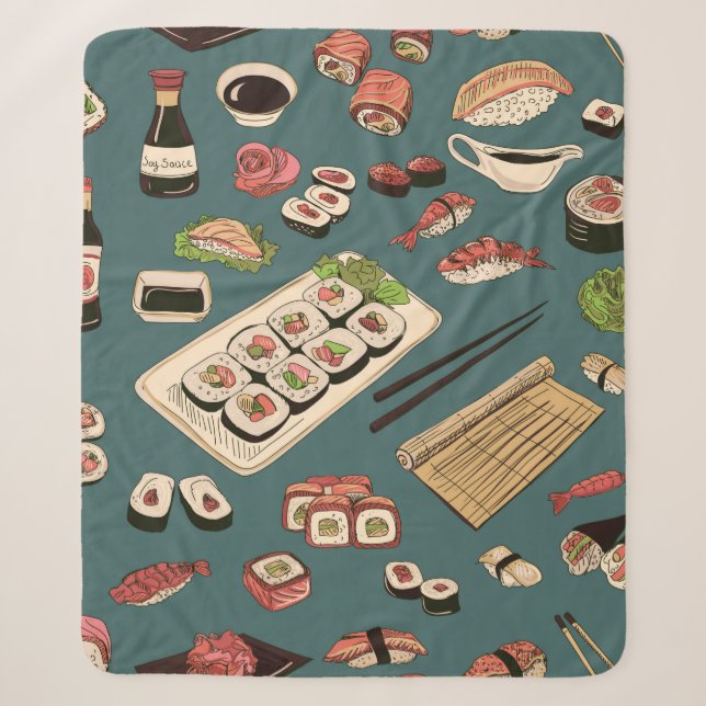 Coloured Sushi and rolls seamless pattern,excellen Sherpa Blanket (Front)
