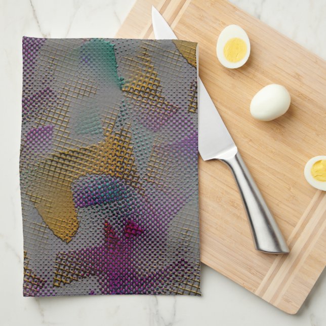 Coloured texture with spots, small geometric shape tea towel (Quarter Fold)