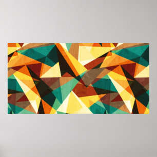 coloured triangle seamless texture with wood effec poster