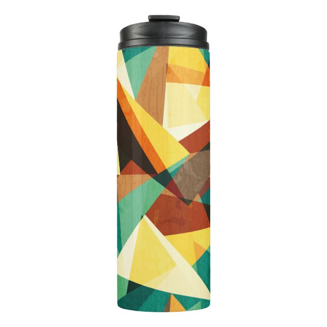 coloured triangle seamless texture with wood effec thermal tumbler (Front)