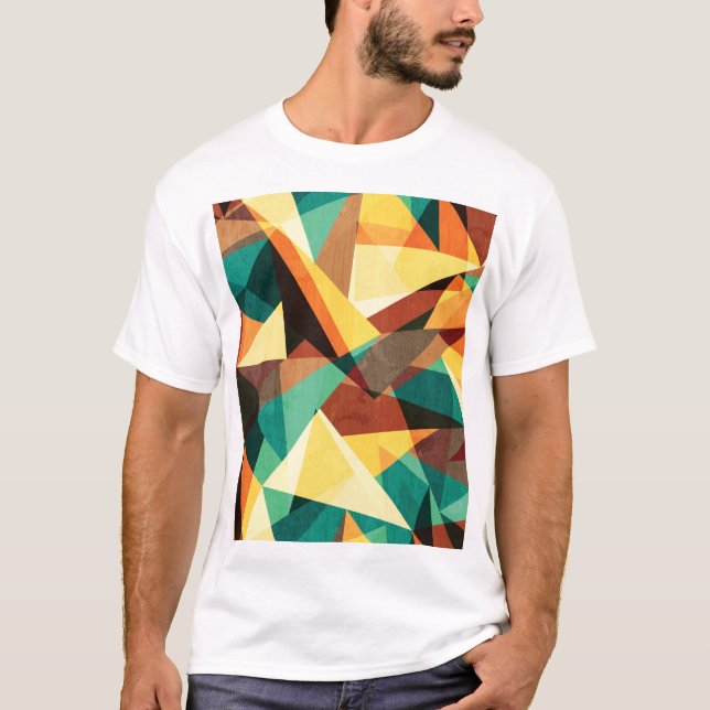 Coloured Triangle Wood Effect Texture T-Shirt (Front)