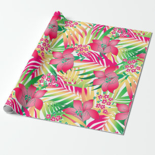 Coloured tropical flowers wrapping paper