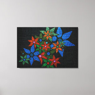 Coloured Vintage Floral Pattern Burlap Rustic Jute Canvas Print