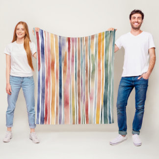 Coloured watercolour lines fleece blanket