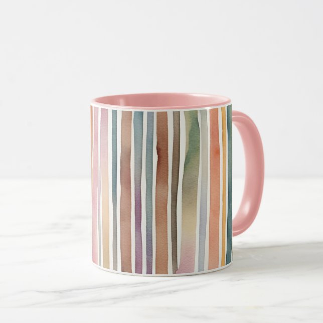 Coloured watercolour lines mug (Front Right)