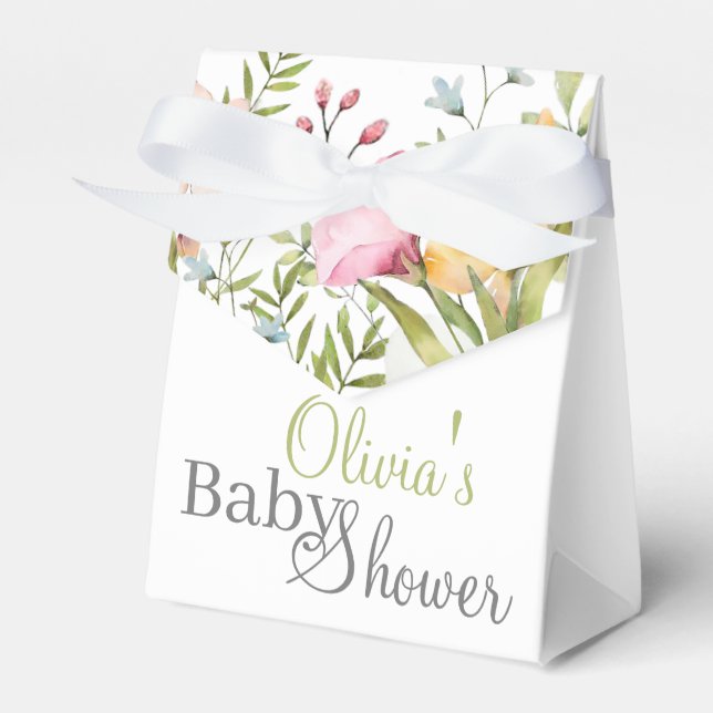 Coloured Wildflower Floral Baby Shower Favour Box (Front Side)