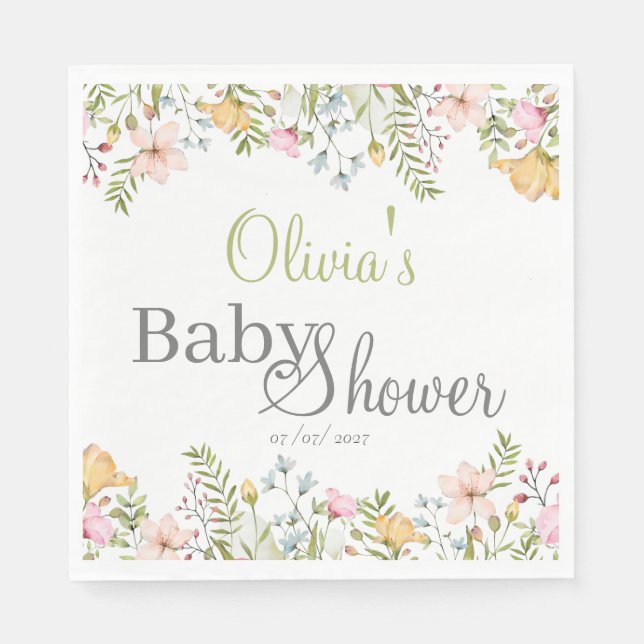Coloured Wildflower Floral Baby Shower Napkin (Front)