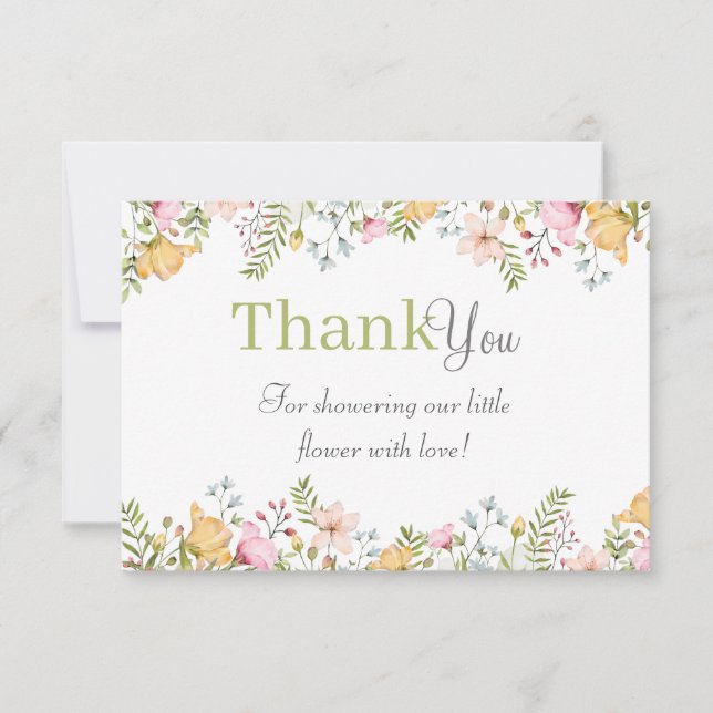Coloured Wildflower Floral Baby Shower Thank You Card (Front)