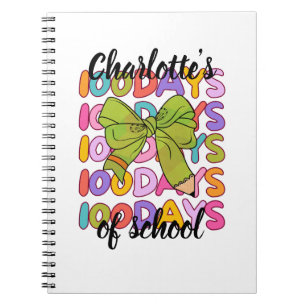 Colourful 100 Days Of School Green Pencil Bow Notebook