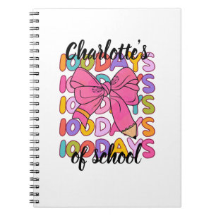 Colourful 100 Days Of School Pink Pencil Bow Notebook