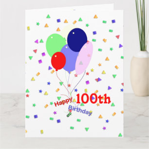 Colourful 100th Birthday Balloons Card