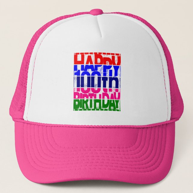Colourful 100th Birthday Celebration Trucker Hat (Front)