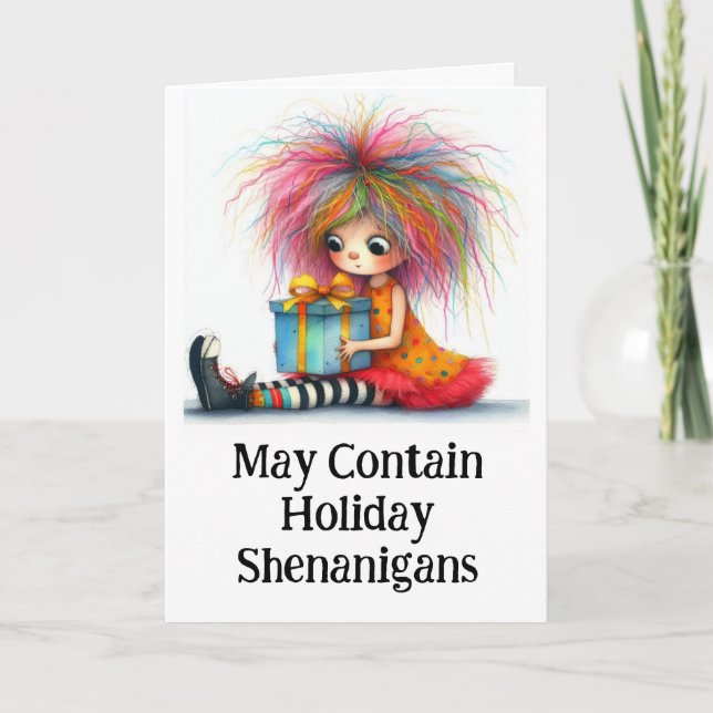 ** Colourful 10 Whimsical Christmas Girl Gift AP97 Thank You Card (Front)