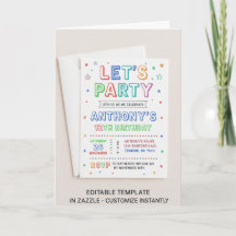 Colourful 12th Birthday Party Invitation for Kids 