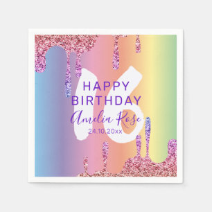 Colourful 16th Happy Birthday Glitter Drips Napkin