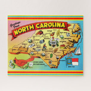 Colourful 16x20 North Carolina Vintage Map Jigsaw Puzzle