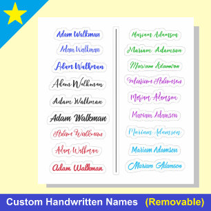 Colourful 18 Tags, Handwritten Script Name Sticker