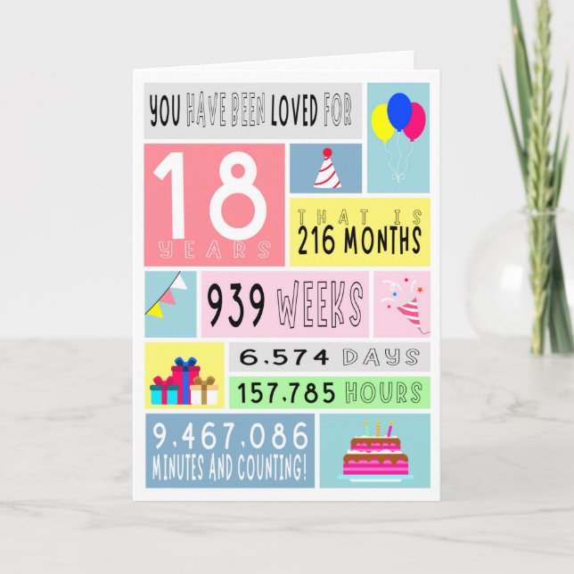 Colourful 18th Birthday Folded Card (Front)