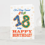 Colourful 18th Birthday for Special Son Card<br><div class="desc">A colourful 18th Birthday Card for a 'Very Special Son',  with a brightly patterned number 18 and the word 'Son',  with gold-effect outlines,  on a lightly textured background.</div>