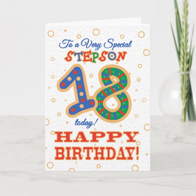 Colourful 18th Birthday for Special Stepson Card (Front)