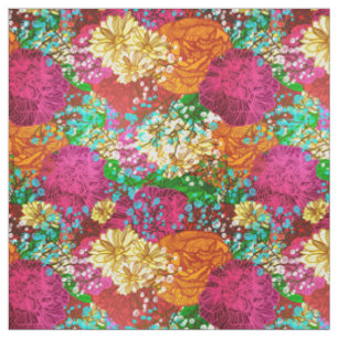 colourful 1950s floral print pattern fabric