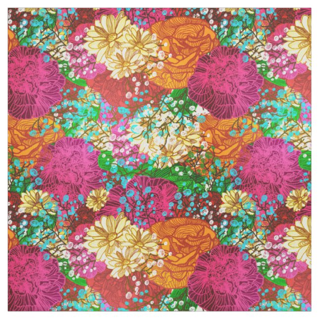 colourful 1950s floral print pattern fabric (Swatch)