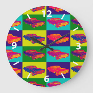 Colourful 1960 Cadillac Classic Luxury Car Pop Art Large Clock