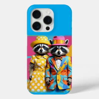 Colourful 1960's mod raccoons iPhone 15 pro case