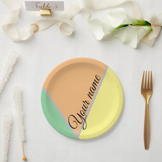Colourful 1970s triangles pattern | Modern Asbtrac Paper Plate (Wedding)